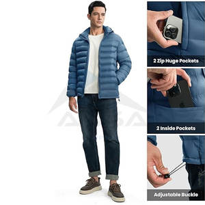 Casual Winter Puffer <b>Jacket</b> Lightweight Insulated Coat with Detachable Hood & 4 Pockets Outdoor Work Travel <b>Cycling</b> - Product Image 2