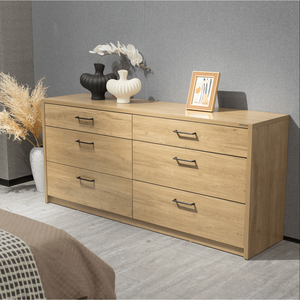 Minimalist <b>6</b>-<b>Drawer</b> Oak Dresser Solid Wood Storage Chest Bedroom Cabinet Freestanding Design - Product Image 3