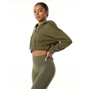 Conjunto de Sudadera Corta con Cremallera y Leggings Verde Oliva para Mujer, Bordado 3D, Chándal de Dos Piezas para Gimnasio, Ropa Deportiva Informal - Product Image 3
