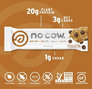 No Cow Vegan Protein Bars, Upgraded Peanut Butter Variety Pack Pack of 12 - Product Image 2