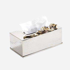 Boîte à mouchoirs en métal durable avec accents floraux uniques Finition polie Porte-serviettes Vente sur des boîtes à mouchoirs décoratives au design unique - Product Image 2