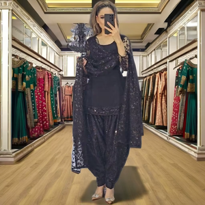 Conjunto de Top y Pantalón de Estilo Bollywood para Mujer, Diseño Indio Pakistaní, para Bodas y Fiestas, en Falsa Georgette con Lentejuelas - Product Image 1