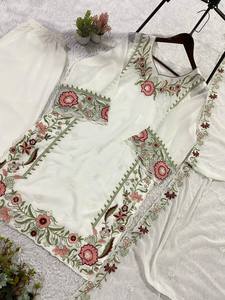 Conjunto de Kurti de Fiesta de 3 Piezas, Estilo Étnico Indio, Color Blanco, Corte Entallado, con Apliques Bordados Elegantes para Mujer, Venta al Por Mayor, Calidad Premium Personalizada - Product Image 2