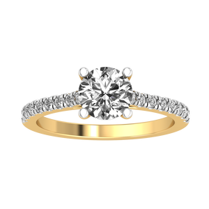 Anillo de Diseño Clásico de Lujo en Oro Amarillo y Blanco de 9K para Mujer con Diamante Cultivado en Laboratorio de 1.24 Quilates, Claridad VS, Color EF, Corte Brillante Redondo - Product Image 1