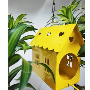 Classic Finished Yellow Colored Garden Ware High Quality Metal Bird Cage Shelter for Birds Decorative Bird House