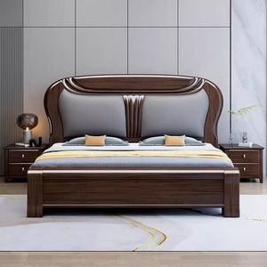 Кровать из массива дерева, Главная спальня, кровать размера «king-size», современная простая мягкая двуспальная кровать размера «queen-size», прямые продажи с завода - Product Image 3
