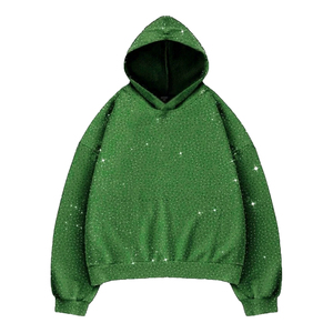 Sudadera con Capucha Extra Grande de 500 g/m², 100 % Algodón, con Cierre, Lavado Ácido Decolorado al Sol, con Pedrería, Estilo Urbano, Gran Venta - Product Image 1