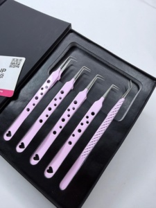 Pince à épiler pour cils GETUP BROSONS IMPEX GBI-EET-2917 de haute qualité, en acier inoxydable, couleurs roses, pointe lisse, poignée diamantée, 90/45 degrés - Product Image 5