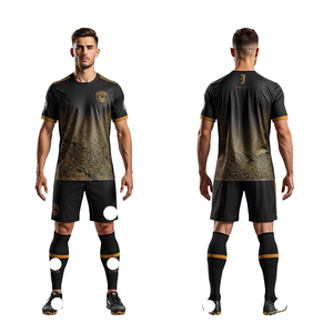 Conjunto de Uniforme de Fútbol Negro y Dorado, Jersey y Pantalones Cortos con Degradado Moderno para Entrenamiento de Equipo y Rendimiento en Partidos - Product Image 1