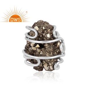 Best Selling Oxidized Sterling Silver Natural Raw Pyrite Gemstone <b>Statement</b> <b>Ring</b> Custom Jewelry Manufacturer - Product Image 2
