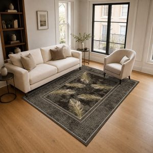 Tapis de salon en chenille antidérapant, imprimé numériquement, motif design beige et marron, lavable en machine, vente en gros RUGS DEPOT LXDP-0832 - Product Image 2