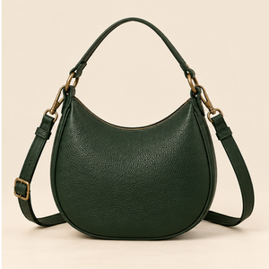 Women's Crossbody <b>Messenger</b> <b>Bag</b> Vintage Full Grain Cow <b>Leather</b> Forest Green Zipper Closure Polyester Lining Adjustable Strap - Product Image 3