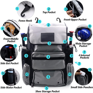 Sac à dos de baseball pliable de haute qualité avec compartiment à chaussures, support pour casque, matériau en microfibre imperméable pour la randonnée en plein air et les voyages - Product Image 4