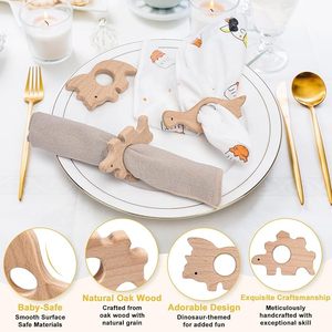 Rond de serviette dinosaure en bois fait à la main décor de table en forme d'animal mignon pour les fêtes de bébé - Product Image 4
