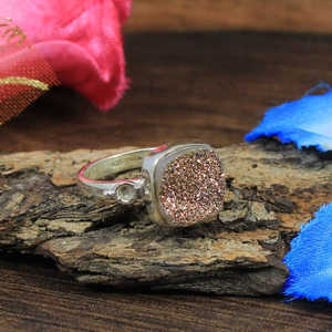 Anillo de Plata de Ley 92.5 con Drusa, Gema Natural con Revestimiento, Chapado Invisible en Rodio, Joyería Fina de Moda, 12x12mm, 4.57g, para Diversas Ocasiones - Product Image 3