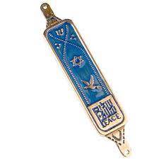 Mezuzá de Metal de bronce con acabado de Color azul y dorado con bendición, casa religiosa judaica hecha por India, regalo de calentamiento al por mayor - Product Image 5