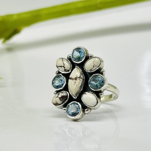 White Beffow Turquoise Ring Handmade Ring Silver Ring Fashion Ring Anniversary Ring Wedding Ring Engagement Ring Gift Ideas - Product Image 3