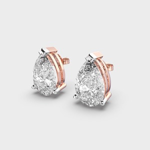 Pendientes de Diamante Cultivado en Laboratorio con Corte Pera, Dos Tonos, Engaste de Barra en Oro Blanco/Rosa/Amarillo de 18K - Product Image 5