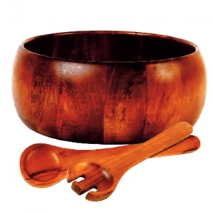 Ensemble de bols en bois d'acacia durables de haute qualité pour salade et nourriture personnalisé en vrac en gros avec cuillères ustensiles de cuisine de couleur naturelle - Product Image 2
