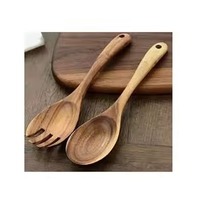 Juego de Servidores de Ensalada de Madera de Acacia con Mango Verde Azulado, Ecológico y Apto para Lavavajillas