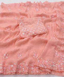 Nouvelle arrivée georgette à volants travail avec pierre travail saree avec chemisier non cousu prix de gros fabrication vêtement ethnique ApparelGarment - Product Image 1