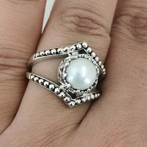 Handmade Minimalist Sterling Silver Pearl <b>Ring</b> <b>Dainty</b> June Birthstone Jewelry Elegant Pearl Silver <b>Ring</b> - Product Image 3