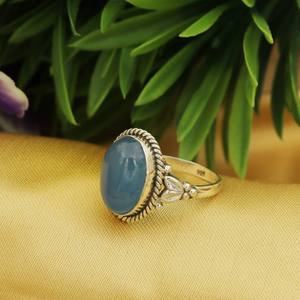 925 argent Sterling plaqué naturel bleu calcédoine Marquise lunette réglage 8x10mm bague à la main bijoux à la mode pour les femmes - Product Image 3