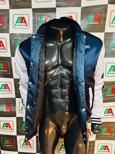 Chaqueta universitaria de lana a la moda para hombre con bordado de logotipo personalizado OEM Top brillante negro azabache con cuello levantado - Product Image 5