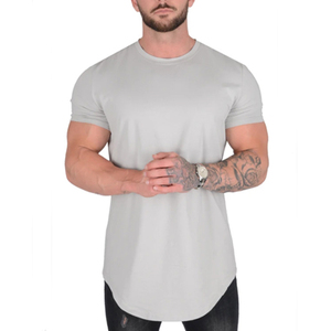 Oversize <b>Men's</b> Curved Hem Longline T-<b>Shirt</b> Cotton Workout Top with Rounded Bottom and Printed Pattern for Streetwear - Product Image 2
