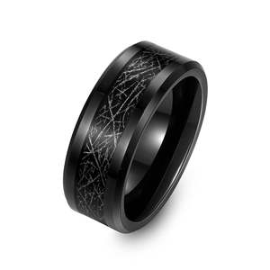 Jeulia Men's <b>Black</b> Tungsten <b>Ring</b> with Meteorite Pattern and Rose Gold Plated Inlay - Product Image 2