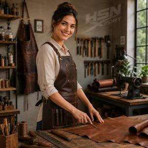 Tablier de travail en cuir véritable à bretelles croisées avec poches utilitaires et sangles réglables pour chef, soudeur, barbecue - Product Image 2