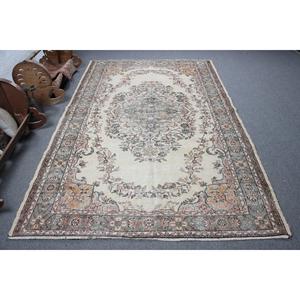 Tapis de 5,8 x 9,3 pieds, tapis turc vintage, tapis Ikat marron vert - Product Image 1