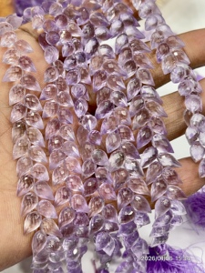 Chaîne de 8 pouces de perles de quartz améthyste rose naturel AAA, facettées, en forme de goutte, fantaisie, perceuse, 6x9 mm environ - Product Image 2