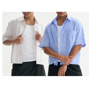 Chemise boutonnée décontractée pour homme en coton 100% respirant, coupe ample et courte, idéale pour l'automne - Product Image 2