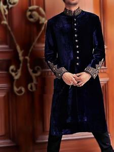 2022 tailleur pantalon Sherwani à la mode avec superbe broderie Zardozi respirant et grande taille pour les mariages et les fêtes - Product Image 2