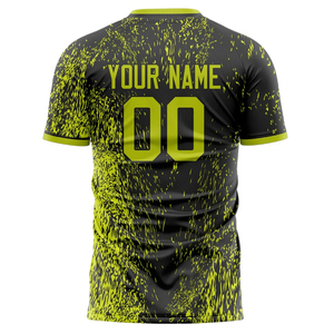 Men's Sublimated Soccer Jersey Crew Neck Short Sleeve Black Lime Green Team Name Moisture Wicking <b>Athletic</b> Fit - Product Image 2