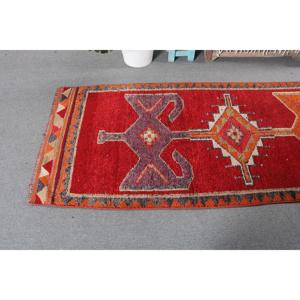 Vintage Turkish <b>Runner</b> Rug 3x10.4 ft (91x318 cm), <b>Red</b> Ombr Herki Rug - Product Image 5