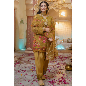 Diseño superior Diseño tradicional 3 piezas Jacquard Shalwar Kameez y estolas Set para la temporada de invierno Mujeres que usan vestido - Product Image 1