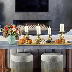 Bougeoir décoratif en métal antique pour le décor d'éclairage de table de salon plaqué or 4 bougeoirs avec plateau - Product Image 3