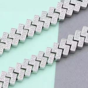 Luxury <b>Silver</b> <b>Cuban</b> Link <b>Chain</b> Fully Iced D Colour VVS Studded Moissanite Diamond Tester for Wedding - Product Image 2