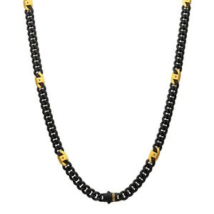 Cadena de Eslabones de Acero IP Negro de 8mm con Diseño Moderno Estilo Cubano Miami, Bañada en Rodio con Patrón de Paz, para Regalos con Diamantes y Perlas - Product Image 1