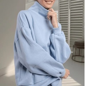 Sweat-shirt long oversize à col montant pour femme, en molleton de coton épais, chaud et confortable, style streetwear, coupe ample - Product Image 3