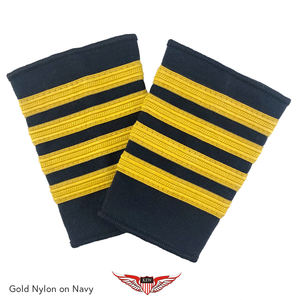 Epaulettes de Piloto de Cuatro Barras, Capitán, seda dorada o poliéster sobre negro, insignia de grado de 4 barras para el hombro - Product Image 1