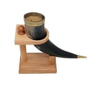 Taza de Cuerno Vikingo Natural con Asa y Soporte de Madera, Hecha a Mano, para Cerveza y Vino, Decoración Nórdica para Bar, Bodas y Fiestas - Product Image 2