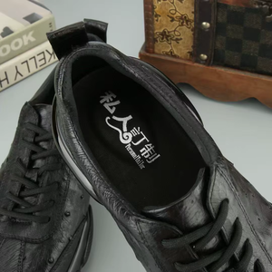 Chaussures décontractées pour hommes en cuir d'autruche tendance 2025 – Collection Printemps/Hiver – À lacets, en cuir véritable, antidérapantes, couleur unie, polyvalentes - Product Image 2