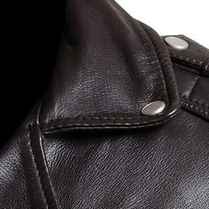 Veste en cuir pour homme de couleur noire, nouvelle mode streetwear, col mandarin, vente en gros, veste en cuir de haute qualité pour homme - Product Image 6