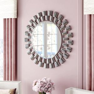 Large decorative vintage inspired silver metal <strong>wall</strong> <strong>mirror</strong> with handcrafted detailing for elegant bathroom and vanity decor - Product Image 6