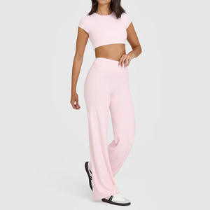 Conjunto Deportivo Reversible de 2 Piezas para Mujer, Top Corto sin Espalda para Entrenamiento, Pantalones de Yoga Fluidos para Gimnasio, 2 Piezas, Técnica de Lavado Mínimo - Product Image 5