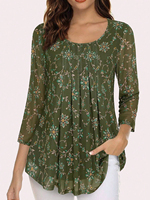 Blouses en dentelle vintage pour femmes, imprimé floral personnalisé, 100 % coton, manches superposées en soie, col mandarin, tricotées en gros pour l'été/l'hiver