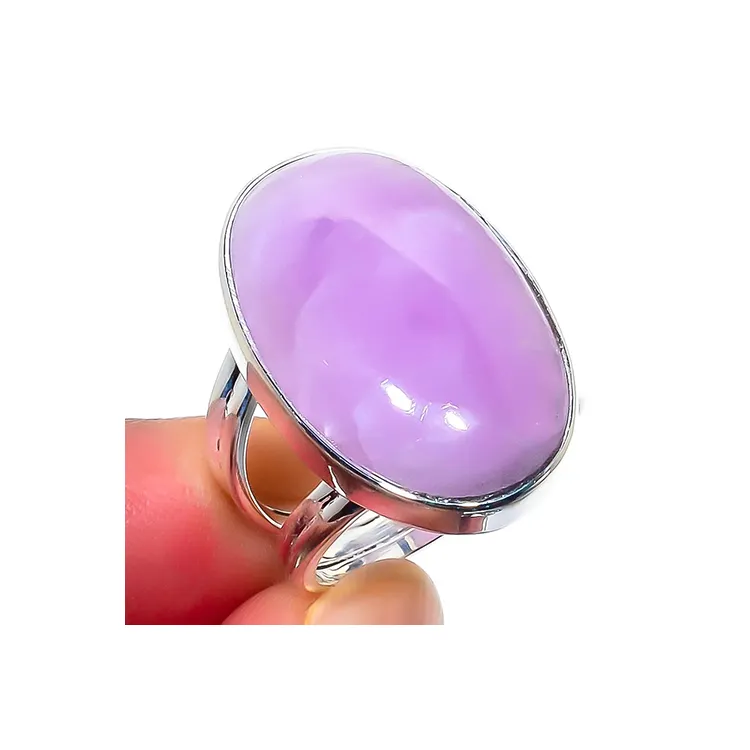 Kunzite 카보 숑 보석 반지 디자이너 수제 스털링 실버 반지 보석 고품질 솔리드 실버 장비